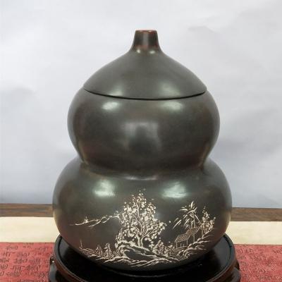 钦州坭兴陶葫芦形茶叶罐六堡茶罐