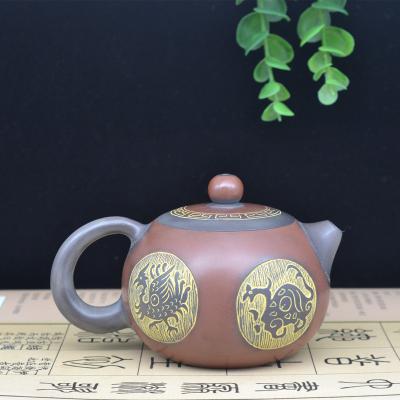 中国四神兽坭兴陶茶壶黄兰雕刻