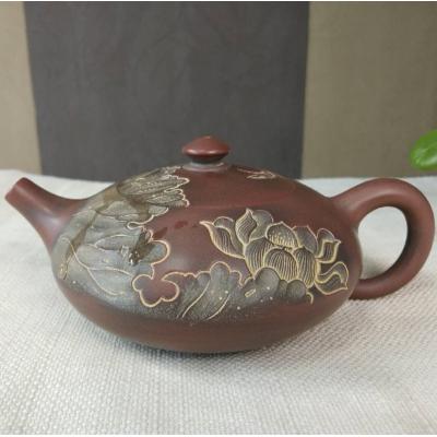 正宗坭兴陶茶具纯手工制作荷茶浮雕