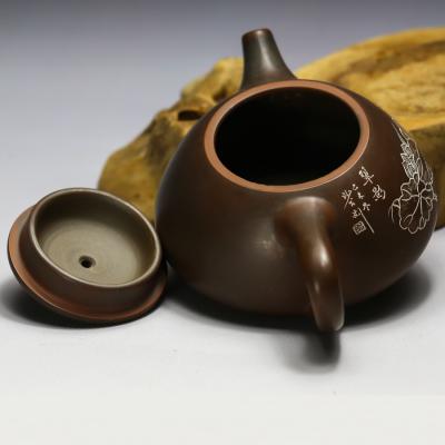 坭兴陶经典石瓢壶荷茶线刻功夫茶具